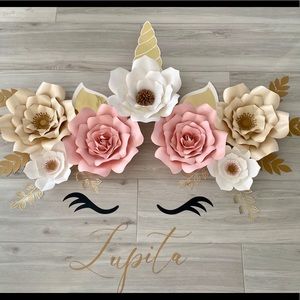 Unicorn & Paper Flower Wall Decor